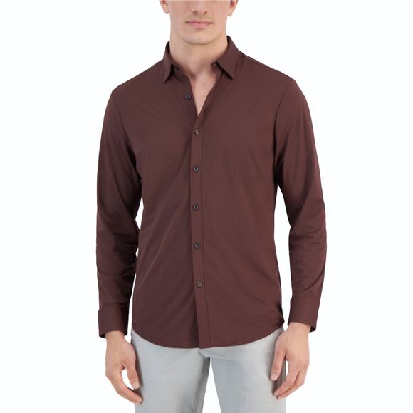 Alfani Men's Brown Jersey Yarn-Dyed Alfatech Casual Performance Shirt Size XXL - Picture 1 of 4